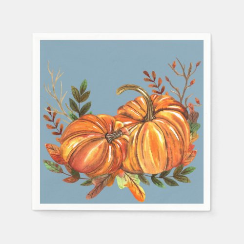 Fall Pumpkins Dusty Blue Napkins