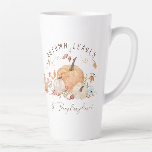 Fall Pumpkins Floral Autumn Leaves Watercolor  Latte Mug