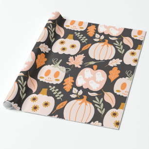 Fall Pumpkins Ghost Skeleton Wrapping Paper 