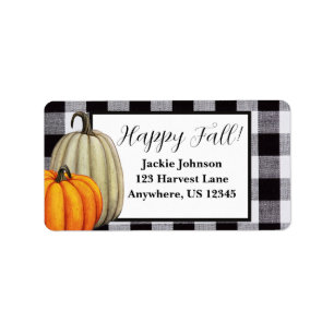 Fall Pumpkins Gingham Plaid Happy Fall Address Label