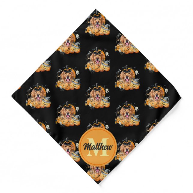 Fall Pumpkins Golden Retriever Halloween Custom Bandana (Front)