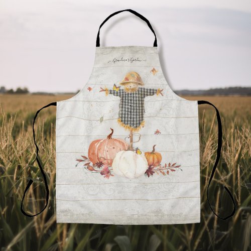 Fall Pumpkins Grandma Garden Scarecrow Rustic Wood Apron