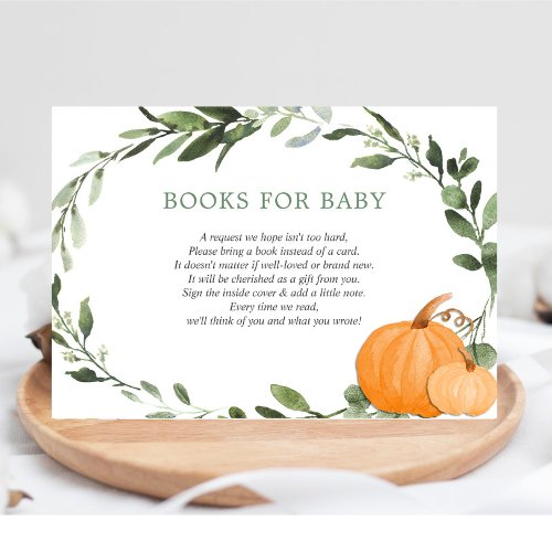 Fall pumpkins greenery baby shower book request en enclosure card