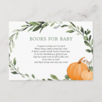 Fall pumpkins greenery baby shower book request en enclosure card