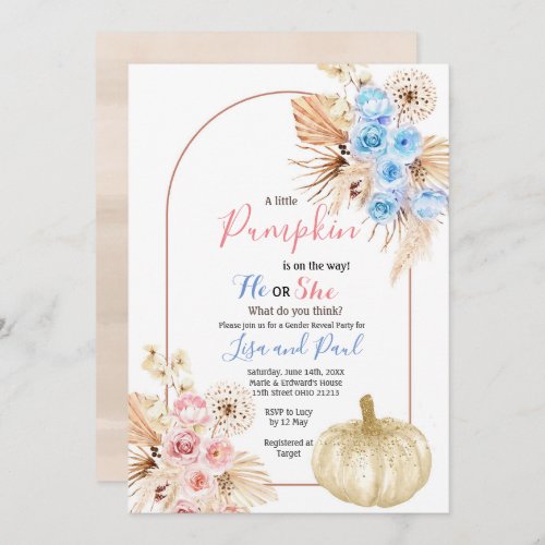 Fall Pumpkins He or She Gender Reveal Invitation