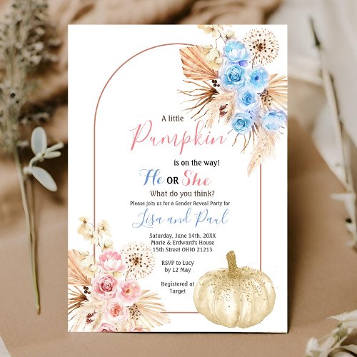 Fall Pumpkins He or She Gender Reveal Invitation