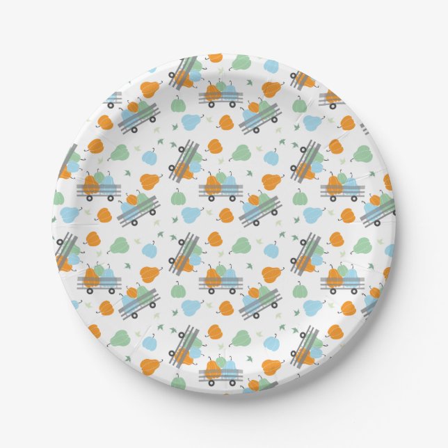 Fall Pumpkins In A Wagon Pattern Harvest Paper Plates (Front)