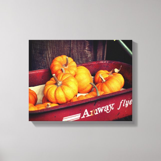 Fall Pumpkins In Old Red Wagon  Canvas Print (Front)