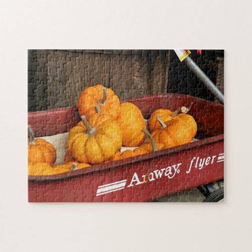 Fall Pumpkins In Old Red Wagon  Jigsaw Puzzle