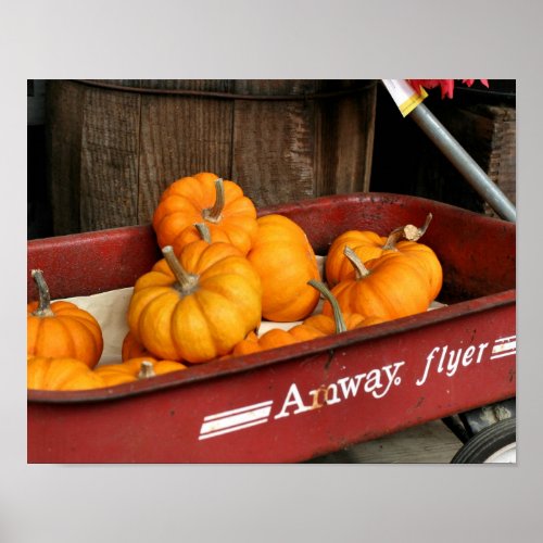 Fall Pumpkins In Old Red Wagon Poster