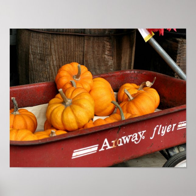 Fall Pumpkins In Old Red Wagon Poster (Front)
