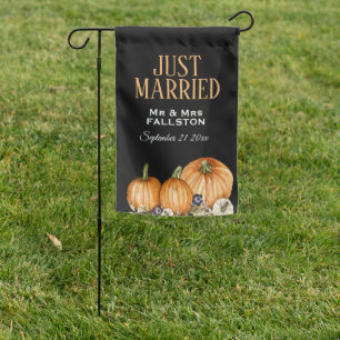 Fall Pumpkins JUST MARRIED Garden Flag