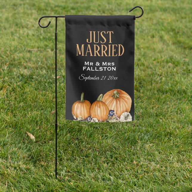 Fall Pumpkins JUST MARRIED  Garden Flag (In SItu)