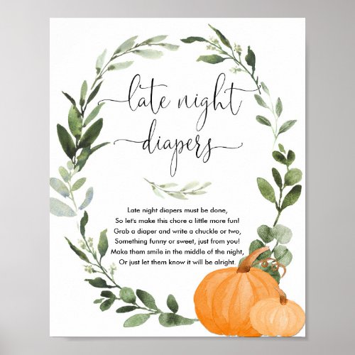 Fall pumpkins Late night diapers baby shower game Poster