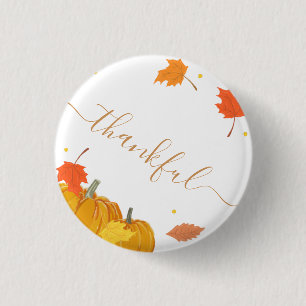 Fall Pumpkins & Leaf Thanksgiving Dinner Grateful Button