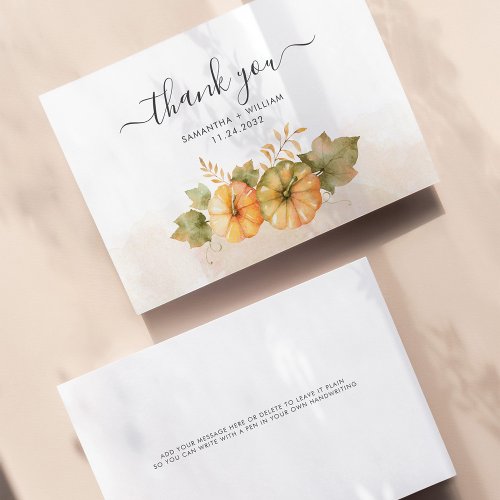 Fall Pumpkins Leaves Budget Wedding  Thank You Note Card