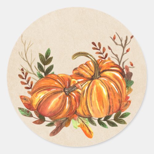 Fall Pumpkins Leaves Classic Round Sticker