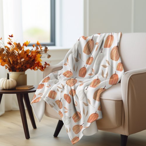 Fall Pumpkins  Leaves Fleece Blanket