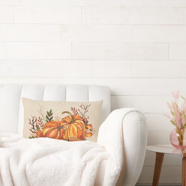Fall Pumpkins Leaves Lumbar Pillow (Couch)
