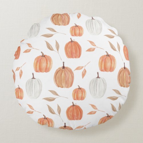 Fall Pumpkins  Leaves Round Pillow