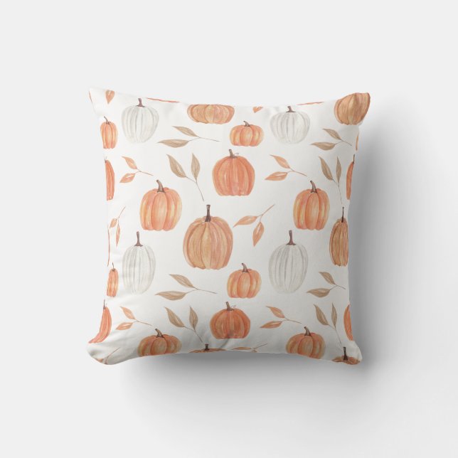 Fall Pumpkins & Leaves Throw Pillow (Front)