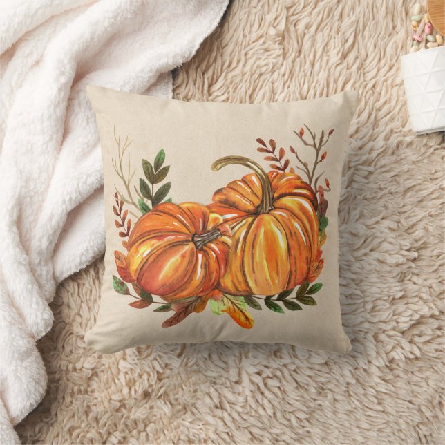 Fall Pumpkins Leaves Throw Pillow (Blanket)