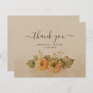 Fall Pumpkins Leaves Wedding Thank You Note Card