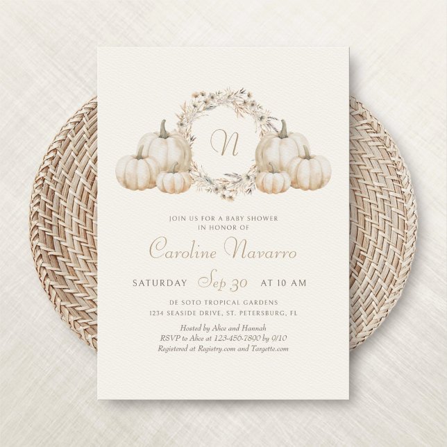 Fall Pumpkins Monogram Autumn Baby Shower Invitation (Creator Uploaded)