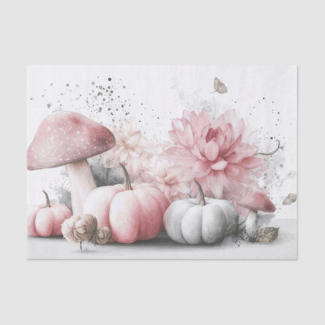 Fall Pumpkins, Mushroom and Flowers Fall Decoupage Tissue Paper (Front)