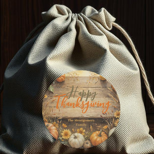 Fall Pumpkins on Rustic Wood Thanksgiving Classic Round Sticker
