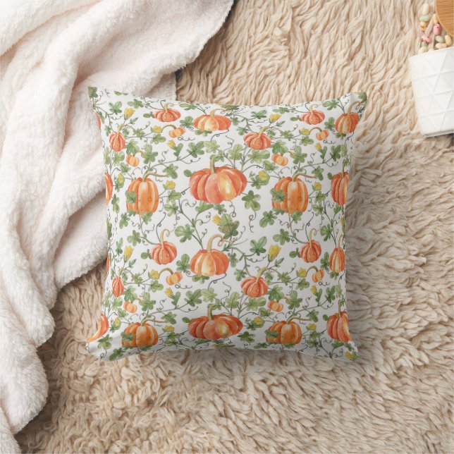 Fall Pumpkins on the Vine Throw Pillow (Blanket)