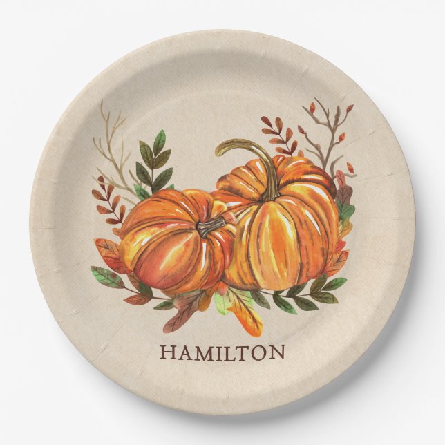 Fall Pumpkins Paper Plates (Front)
