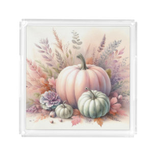 Fall pumpkins pastel colors watercolor painting  acrylic tray