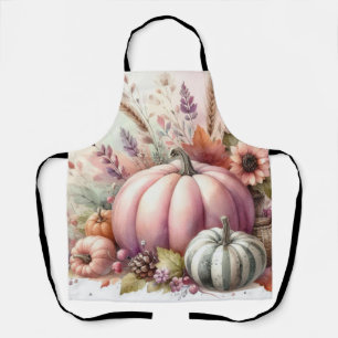 Fall pumpkins pastel colors watercolor painting  apron