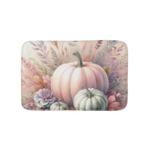 Fall pumpkins pastel colors watercolor painting bath mat