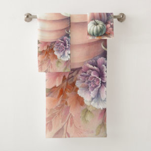 Fall pumpkins pastel colors watercolor painting  bath towel set