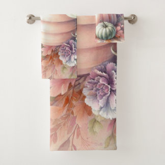 Fall pumpkins pastel colors watercolor painting bath towel set