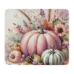 Fall pumpkins pastel colors watercolor painting cutting board