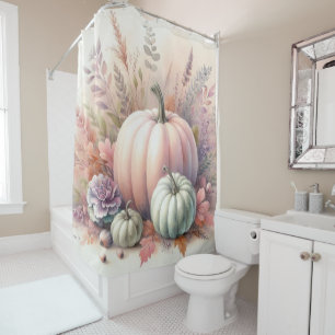 Fall pumpkins pastel colors watercolor painting  shower curtain