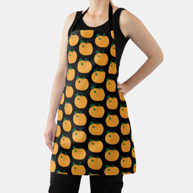 Fall Pumpkins Pattern Black Apron (Insitu)