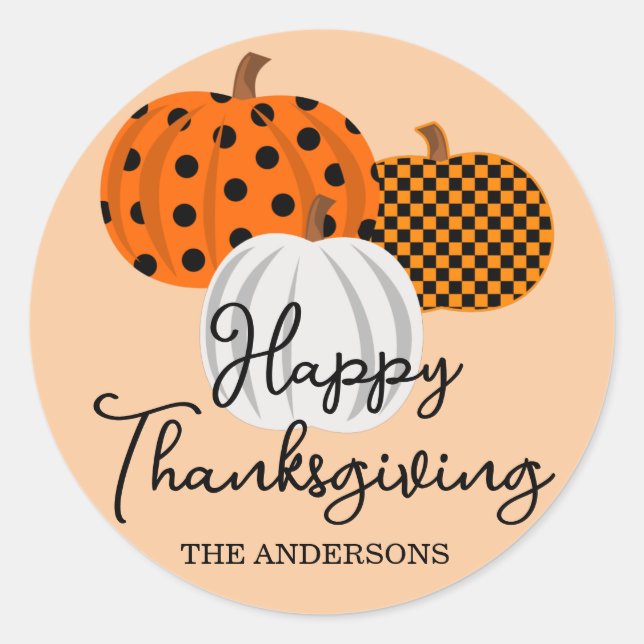 Fall Pumpkins Personalized Happy Thanksgiving Classic Round Sticker (Front)