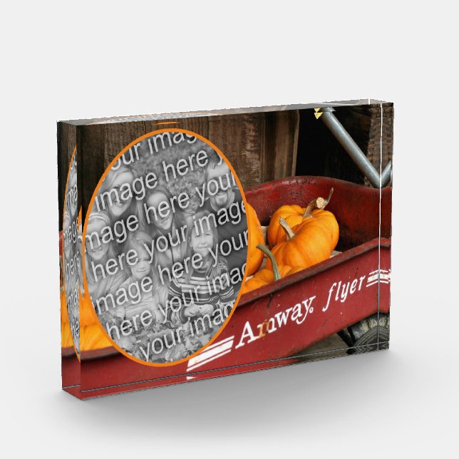 Fall Pumpkins Red Wagon Add Your Own  Photo Block (Left)