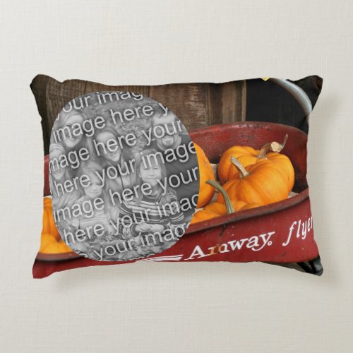 Fall Pumpkins Red Wagon Add Your Photo Accent Pillow