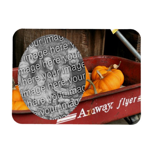 Fall Pumpkins Red Wagon Add Your Photo Magnet (Horizontal)
