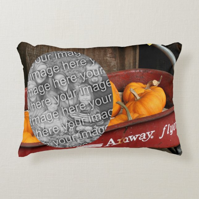 Fall Pumpkins Red Wagon Create Your Own Photo Accent Pillow (Front)