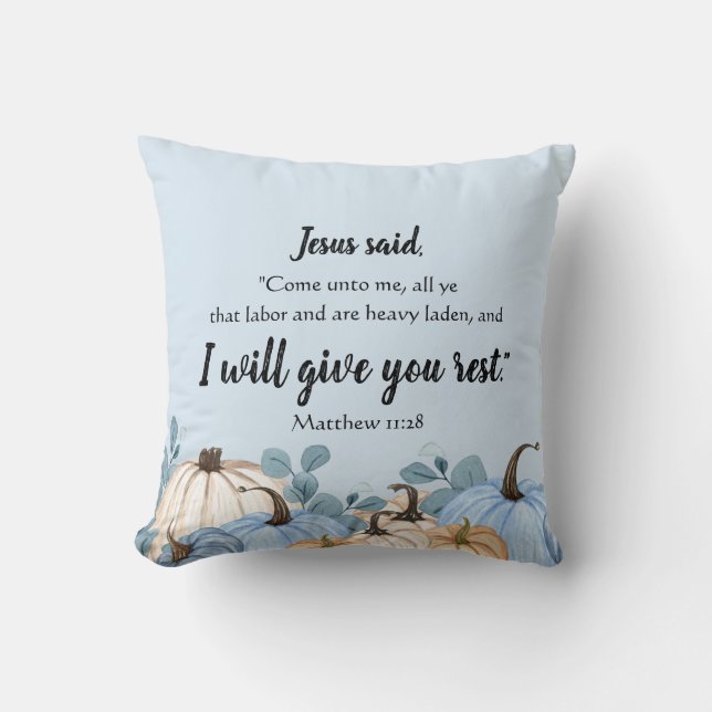 Fall Pumpkins Rest Scripture Throw Pillow (Front)