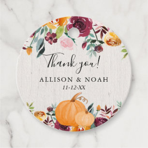 Fall pumpkins rustic floral burgundy blush favor tags