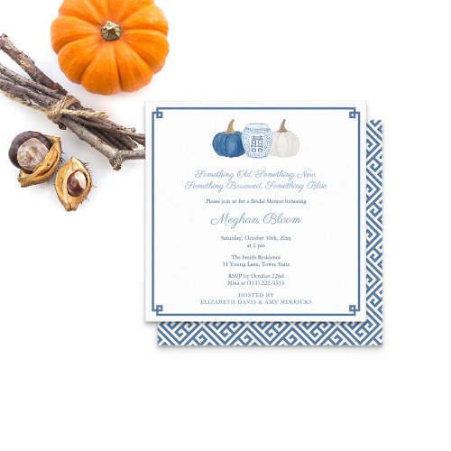 Fall Pumpkins Something Blue Chic Bridal Shower Invitation