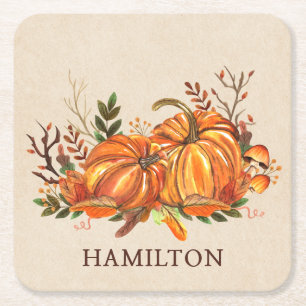Fall Pumpkins Square Paper Coaster