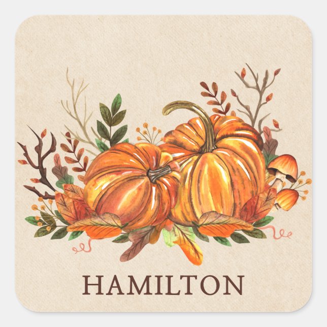 Fall Pumpkins Square Sticker (Front)